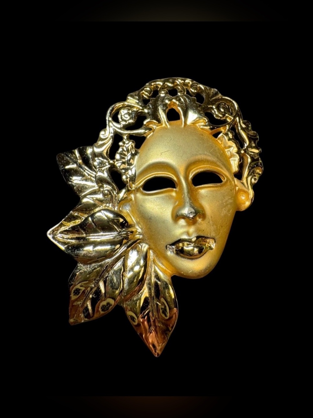 Venetian Mask Lady Vintage Brooch Pin Beauty Mark Masquerade Art Deco 2”